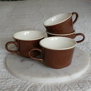 Vintage Carousel Flat Cup J by Royal -Made in USA - Brown/white - Set of Four